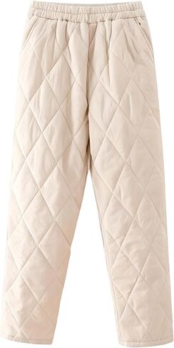 Women's Windproof Waterproof Snow Pants Elastic Waist Ultralight Winter Warm Down Padded Outdoor Trousers in Kuwait