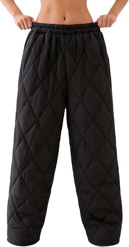 Women's Windproof Waterproof Snow Pants Elastic Waist Ultralight Winter Warm Down Padded Outdoor Trousers in Kuwait