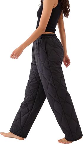 Women's Windproof Waterproof Snow Pants Elastic Waist Ultralight Winter Warm Down Padded Outdoor Trousers in Kuwait
