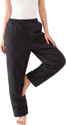 Women's Windproof Waterproof Snow Pants Elastic Waist Ultralight Winter Warm Down Padded Outdoor Trousers in Kuwait