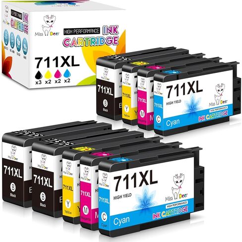 Miss Deer 711XL Ink Cartridges Replacement for 711 711XL,Work for Designjet T120 T520 24-in T520 36-in Printers(3 Black, 2 Cyan, 2 Magenta, 2 Yellow) 9 Pack in Kuwait