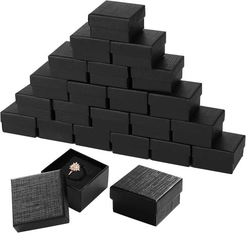 200 قطعة من علب هدايا المجوهرات من الورق المقوى، صناديق سوداء صغيرة مقاس 2 × 2 × 1.2 بوصة للهدايا، وصناديق حلقات القرط، وصناديق الحلقات الكبيرة لتخزين وعرض المجوهرات المتعددة in Kuwait