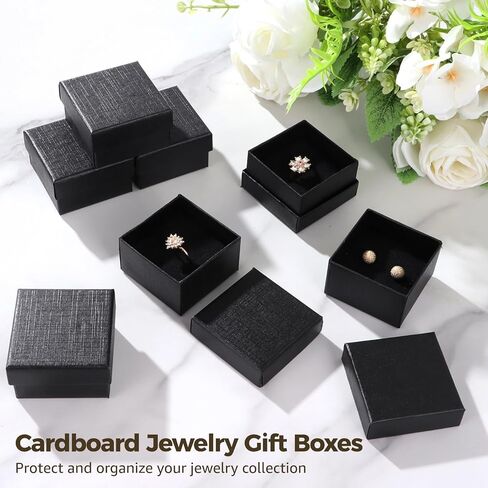 200 قطعة من علب هدايا المجوهرات من الورق المقوى، صناديق سوداء صغيرة مقاس 2 × 2 × 1.2 بوصة للهدايا، وصناديق حلقات القرط، وصناديق الحلقات الكبيرة لتخزين وعرض المجوهرات المتعددة in Kuwait