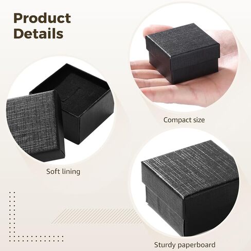 200 قطعة من علب هدايا المجوهرات من الورق المقوى، صناديق سوداء صغيرة مقاس 2 × 2 × 1.2 بوصة للهدايا، وصناديق حلقات القرط، وصناديق الحلقات الكبيرة لتخزين وعرض المجوهرات المتعددة in Kuwait