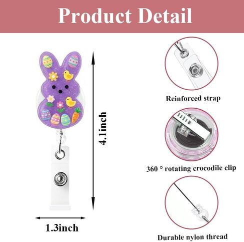 5 حزمة عيد الفصح شارة بكرة قابل للسحب، لطيف الأرنب ممرضة شارة بكرة حامل مضحك الربيع شارة بكرات للنساء، الاكريليك حامل شارة عيد الفصح مساعد طبي ممرضة أساسيات الممرضات هدايا الأسبوع in Kuwait