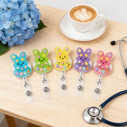 5 حزمة عيد الفصح شارة بكرة قابل للسحب، لطيف الأرنب ممرضة شارة بكرة حامل مضحك الربيع شارة بكرات للنساء، الاكريليك حامل شارة عيد الفصح مساعد طبي ممرضة أساسيات الممرضات هدايا الأسبوع in Kuwait