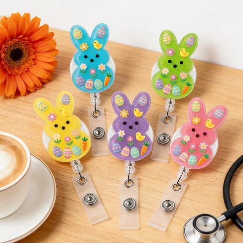 5 حزمة عيد الفصح شارة بكرة قابل للسحب، لطيف الأرنب ممرضة شارة بكرة حامل مضحك الربيع شارة بكرات للنساء، الاكريليك حامل شارة عيد الفصح مساعد طبي ممرضة أساسيات الممرضات هدايا الأسبوع in Kuwait