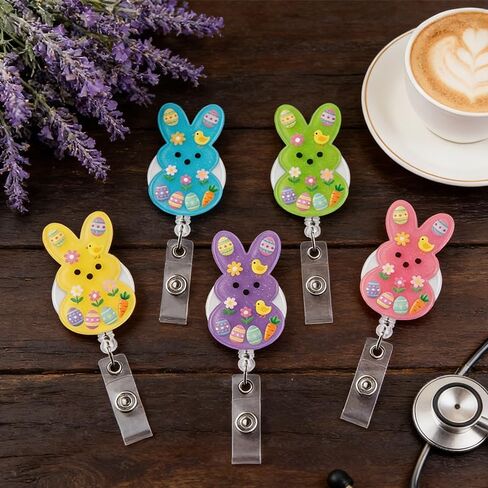 5 حزمة عيد الفصح شارة بكرة قابل للسحب، لطيف الأرنب ممرضة شارة بكرة حامل مضحك الربيع شارة بكرات للنساء، الاكريليك حامل شارة عيد الفصح مساعد طبي ممرضة أساسيات الممرضات هدايا الأسبوع in Kuwait