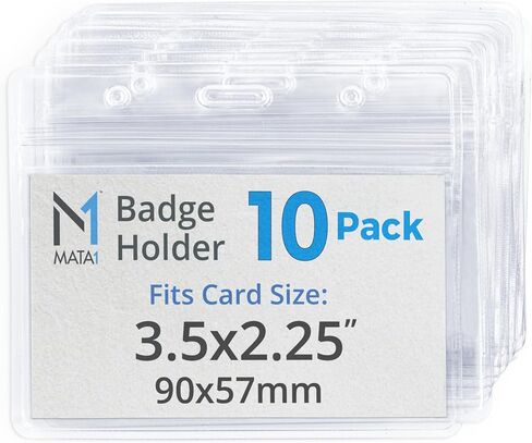 Mata1-USA Extra-Thick Plastic Card Holder (Clear, 3.5x2.25 Inch, 100 Pack), Horizontal Badge Holder for ID Name Badge with Zipper in Kuwait