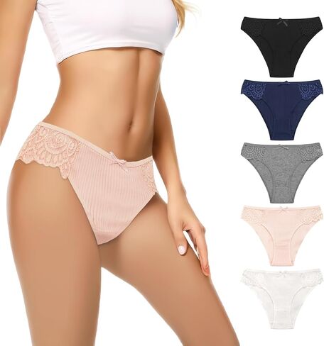 المرأة بيكيني سراويل النساء الملابس الداخلية الدانتيل صفيق سراويل منخفضة الارتفاع سيدة محب القطن اللباس الداخلي 5 قطع in Kuwait