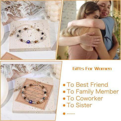 Evil Eye Bracelet for Women, Natural Crystal Protection Healing Bracelets with Amethyst Black Tourmaline, Adjustable Spiritual Jewelry Gift with Meaning Card in Kuwait