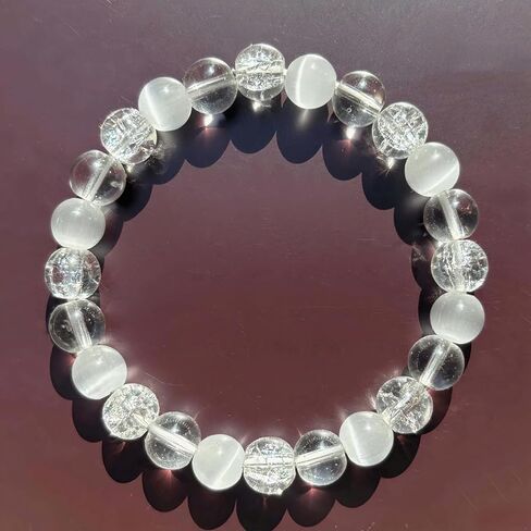Anxiety Bracelets for Women Men White Crystal Cat's Eye Natural Stone Handmade Gemstones Crystal Elastic Adjustable Yoga Beads Bracelet Spiritual Jewelry Gifts in Saudi Arabia