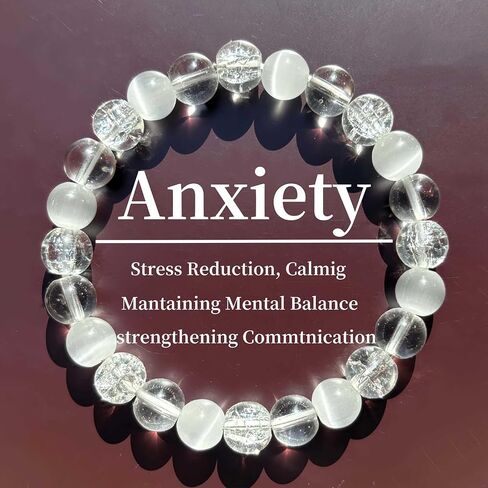 Anxiety Bracelets for Women Men White Crystal Cat's Eye Natural Stone Handmade Gemstones Crystal Elastic Adjustable Yoga Beads Bracelet Spiritual Jewelry Gifts in Saudi Arabia