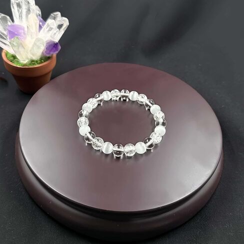 Anxiety Bracelets for Women Men White Crystal Cat's Eye Natural Stone Handmade Gemstones Crystal Elastic Adjustable Yoga Beads Bracelet Spiritual Jewelry Gifts in Saudi Arabia