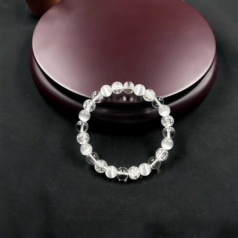 Anxiety Bracelets for Women Men White Crystal Cat's Eye Natural Stone Handmade Gemstones Crystal Elastic Adjustable Yoga Beads Bracelet Spiritual Jewelry Gifts in Saudi Arabia