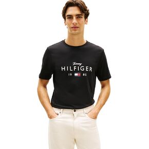 Tommy Hilfiger Men's Short Sleeve Cotton Graphic T-Shirts with Printed Script and Flag Logo in Saudi Arabia