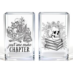 Just One More Chapter Acrylic Pen Holder Cup Set 2, Funny Skull Pencil Holder Desk Organizer, Skull Office Desk Accessories, Sarcastic Book Lover Gifts for Women Men Bookworms Coworkers Teachers in Kuwait