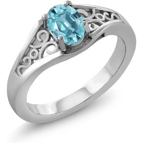 Gem Stone King Oval Solitaire Ring for Women | 925 Sterling Silver | Gemstone Birthstone | Oval 7X5MM | Wedding Engagement Anniversary Promise Ring | Available In Size 5, 6, 7, 8, 9 in Saudi Arabia