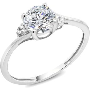 Gem Stone King 10K White Gold Lab Grown Diamond Engagement Ring For Women | 0.80 Cttw | Round 6MM | Gemstone April Birthstone | DEF Color | VVS-VS Clarity in Saudi Arabia