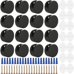 16 Pack Matte Black Frameless Mirror Mounting Clips - Heavy Duty Dual-Screw Mirror Brackets for 1/8" to 3/16" Thick Glass - Round Zinc Alloy Wall Mount Kit for Bathroom, Bedroom & Home Gym Mirrors in Kuwait