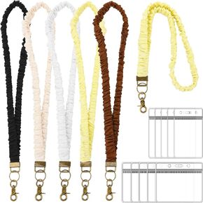 5 قطع من الحبل Scrunchie لشارات الهوية، حبل للمعلم قابل للتمدد مع 10 حاملات هوية مقاومة للماء، حبال بنجي مرنة قابلة للسحب، تصميم منفصل آمن للنساء in Kuwait
