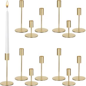 12 قطعة من حوامل الشموع الذهبية - حوامل شمعدان ذهبية معدنية مستدقة لتزيين عصا الشموع للطاولة أو القطعة المركزية للرف، الزفاف، الطعام، ديكور المنزل للحفلات، 3 أحجام in Kuwait