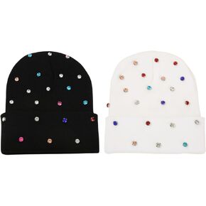 Luxury Bling Rhinestone Hat Winter Club Cuffed Knit Beanie for Women Men in Kuwait