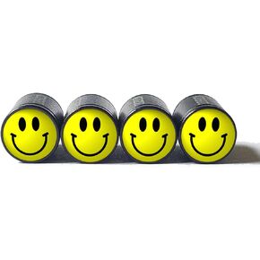 Yellow Happy Face Tire Valve Caps - Black Aluminum - Set of Four in Kuwait