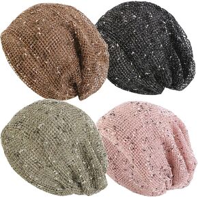 4 Pieces Womens Breathable Summer Hat Cotton Mesh Beanies Skullies Casual Thin Scarf Turban Caps in Saudi Arabia