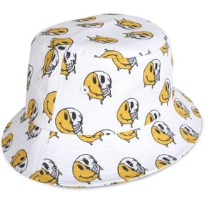 Creepy Co. Have a Nice Decay Bucket Hat – White Cotton Twill All Over Print – 90s Retro Goth Summer Cap with Skeleton Grin Design – One Size in Saudi Arabia