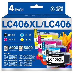خراطيش حبر LC406XL LC406 لطابعة Brother LC 406 XL 406XL MFC-J4335DW خرطوشة حبر متوافقة مع طابعة Brother MFC-J4535DW MFC-J5855DW MFC-J6555DW MFC-J6955DW (4 عبوات عالية الإنتاجية، BK/C/M/Y) in Kuwait