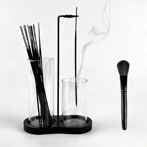 2 in 1 Black Incense Holder for Sticks with Glass Ash Catcher, Anti-Ash Incense Burner for Yoga Meditation Spa, Sleek Minimalist Decor, Includes Ash Brush in Kuwait