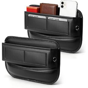 منظم حشو فجوات مقعد السيارة، حشو فجوات السيارة من الجلد الفاخر العالمي مع فتحات بطاقات للمقعد الأمامي بين مقعد السيارة ووحدة التحكم وحامل الهاتف والنظارات الشمسية والمفاتيح، مناسب لشاحنة سيارات الدفع الرباعي - عبوة واحدة، أسود in Kuwait