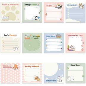 Cat Sticky Notes Gifts - 12 Pack Cartoon Cat Notepads 3x3 Inch, Kitten Gifts for Cats Lovers Animals, Kitten Memo Pads Office School Supplies for Friends Coworkers (600 Sheets) in Kuwait