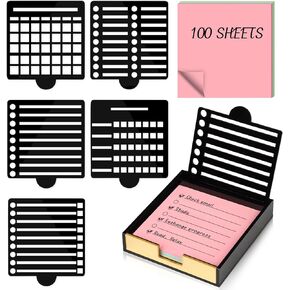 3" x 3" Sticky Notes Holder with 5 Different Stencil & 100 Sheet Post It Notes Clear Acrylic Self-Stick Sticky Note Dispenser Post It Note Holder Memo Organizer for Classroom Office Desk Organizer in Saudi Arabia
