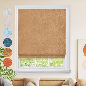 Cordless Window Roman Shades, Blackout Roman Shades Blinds, Beige Leaves Design Cotton Fabric Window Blinds for Windows, Doors, Kitchen Windows in Saudi Arabia