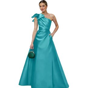 Satin Mother of The Bride Dresses with Pockets A Line Bow Formal Prom Gown Wedding Guest Dress in Saudi Arabia