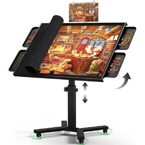 طاولة أحجية الصور المقطوعة 1500 قطعة بأرجل، طاولة ألغاز كبيرة مقاس 28 بوصة × 35 بوصة للبالغين، ارتفاع قابل للتعديل و12 زاوية إمالة، لوحة ألغاز خشبية مع 4 صواني وغطاء لفرز الألغاز، هدية عيد ميلاد للعائلة in Kuwait