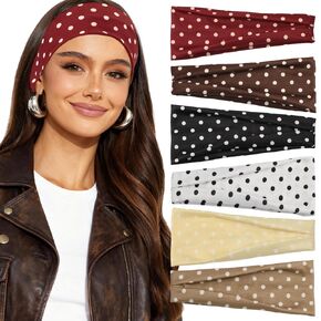 6 Pack Polka Dot Headband for Women - Non Slip Elastic Floral Hairbands, Soft Fabric Hair Bands for Yoga Workouts, Breathable Head Bands for Hairstyles & Outfits in Kuwait