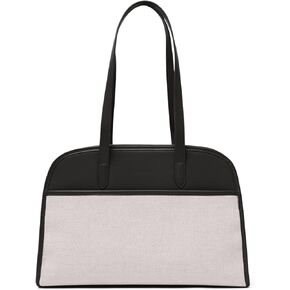 Work Tote Bags for Women 15.6 Inch - Canvas Leather Computer Bag with Zip Compartments - Briefcase for Women Professional Office Purse - Black + Beige in Saudi Arabia