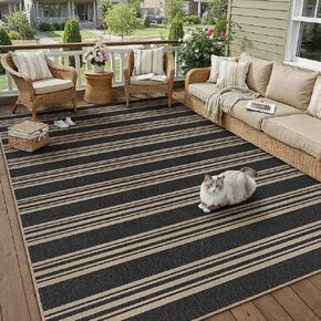 سجاد منطقة الجوت مخطط سهل 5 × 7 أسود قابل للغسل في الهواء الطلق سجادة فناء لغرفة المعيشة سجادة داخلية وخارجية غير قابلة للانزلاق مكتب مزرعة محايدة للفناء الخلفي والشرفة وغرفة النوم وغرفة الطعام in Kuwait