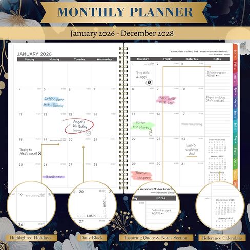 2026-2028 Monthly Planner/Calendar - January 2026 - December 2028, 9" × 11", 3 Year Monthly Planner 2026-2028, 36-Month Calendar with Tabs,Inner Pocket, Twin-wire Binding, Enterprise in Kuwait