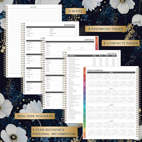 2026-2028 Monthly Planner/Calendar - January 2026 - December 2028, 9" × 11", 3 Year Monthly Planner 2026-2028, 36-Month Calendar with Tabs,Inner Pocket, Twin-wire Binding, Enterprise in Kuwait