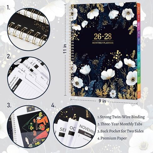 2026-2028 Monthly Planner/Calendar - January 2026 - December 2028, 9" × 11", 3 Year Monthly Planner 2026-2028, 36-Month Calendar with Tabs,Inner Pocket, Twin-wire Binding, Enterprise in Kuwait