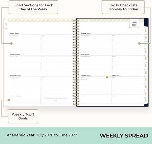 Blue Sky Day Designer 2026-2027 تقويم مخطط السنة الأكاديمية الأسبوعية والشهرية، يوليو 2026 - يونيو 2027، 8.5 بوصة × 11 بوصة، غطاء جيب شفاف، علامات تبويب مغلفة، جيب تخزين، يتضمن ملصقات، Peyton Navy in Saudi Arabia
