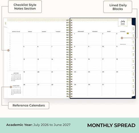 Blue Sky Day Designer 2026-2027 تقويم مخطط السنة الأكاديمية الأسبوعية والشهرية، يوليو 2026 - يونيو 2027، 8.5 بوصة × 11 بوصة، غطاء جيب شفاف، علامات تبويب مغلفة، جيب تخزين، يتضمن ملصقات، Peyton Navy in Saudi Arabia
