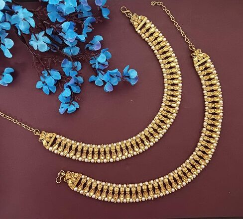 Efulgenz Indian Anklets for Women Crystal Bollywood Faux Pearl Bridal Anklet Set Indian Payal Ankle Bracelets Jewelry for Women in Saudi Arabia
