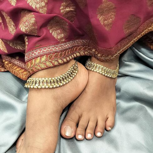 Efulgenz Indian Anklets for Women Crystal Bollywood Faux Pearl Bridal Anklet Set Indian Payal Ankle Bracelets Jewelry for Women in Saudi Arabia