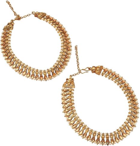 Efulgenz Indian Anklets for Women Crystal Bollywood Faux Pearl Bridal Anklet Set Indian Payal Ankle Bracelets Jewelry for Women in Saudi Arabia