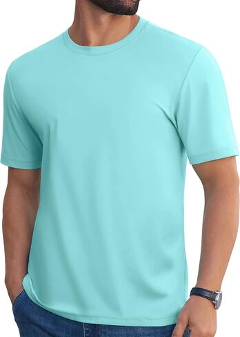 Cotrasen Mens Short Sleeve T-Shirts UPF 80+ Lightweight Moisture Wicking Regular Fit Casual Crew Neck Solid Tee Shirts in Kuwait